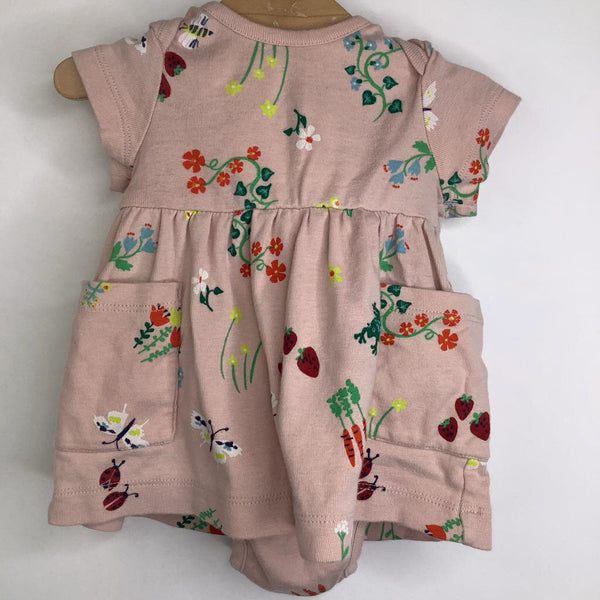 Size 0-3m (50): Hanna Andersson Light Pink Floral Short Sleeve Dress w/ Bloomers