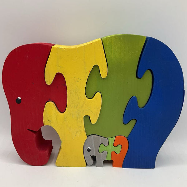 Colorful Wooden Elephant & Baby Standing Puzzle