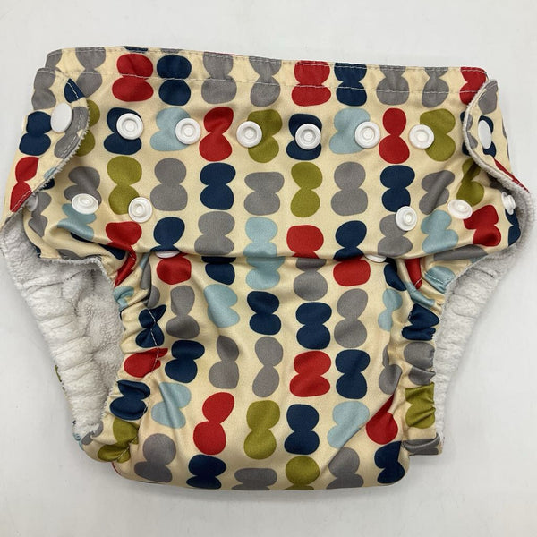 Size OS: Sunbaby Cream Red/Grey/Blue Dots Fleece Lined Snap Adjustable Reusable Diapers