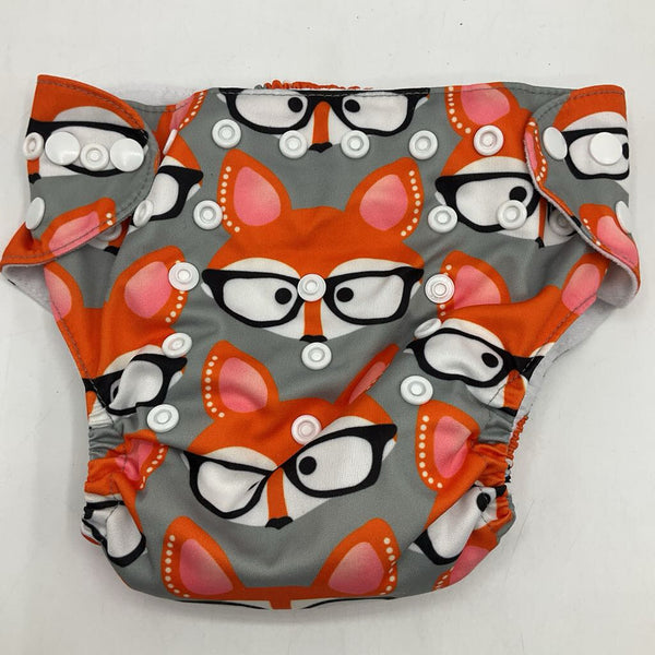 Size OS: Alva Baby Grey Orange Fox in Glasses Snap Adjustable Reusable Diapers