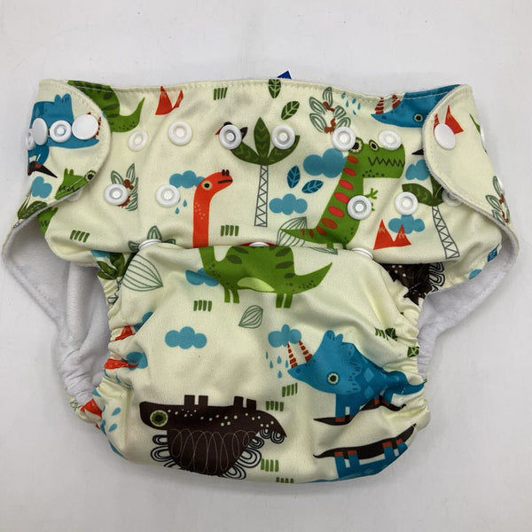 Size OS: Alva Baby Light Green Dinosaurs Snap Adjustable Reusable Diapers