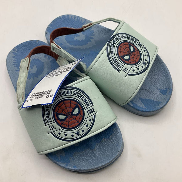 Size 7-8: Disney Light Green & Blue Spider-Man Sandals w/ Straps