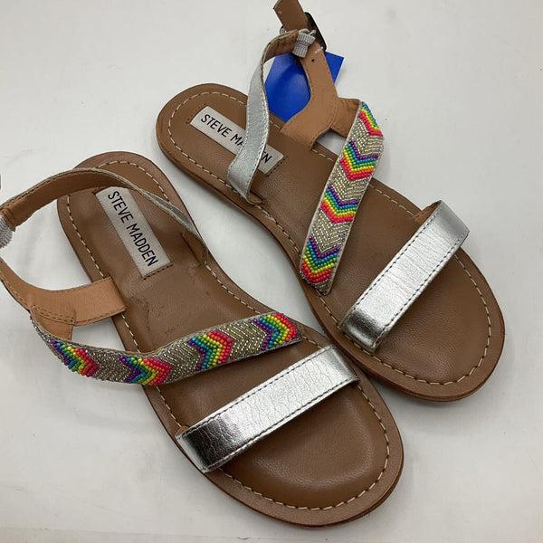 Size 3Y: Steve Madden Silver Colorful Bead Buckle Sandals