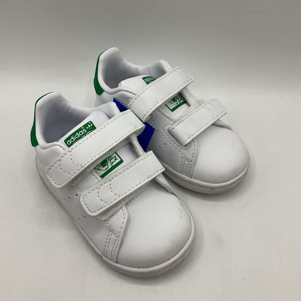 Size 5: Adidas White/Green Velcro Shoes
