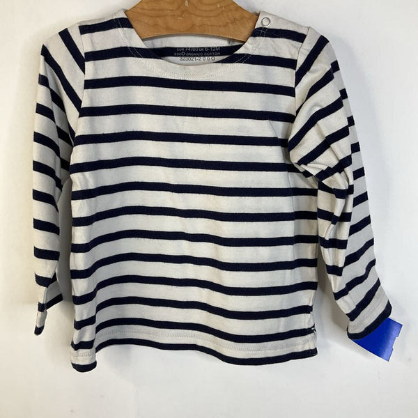 Size 6-12m: White & Navy Blue Stripes Long Sleeve T
