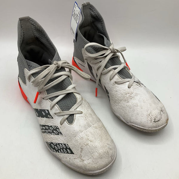 Size 4Y: Adidas Predator Grey & White Lace-up Ankle Soccer Cleats
