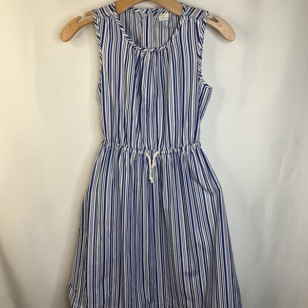 Size 10: Crewcuts White & Light Blue Pin Striped Tank Dress w/ Pockets