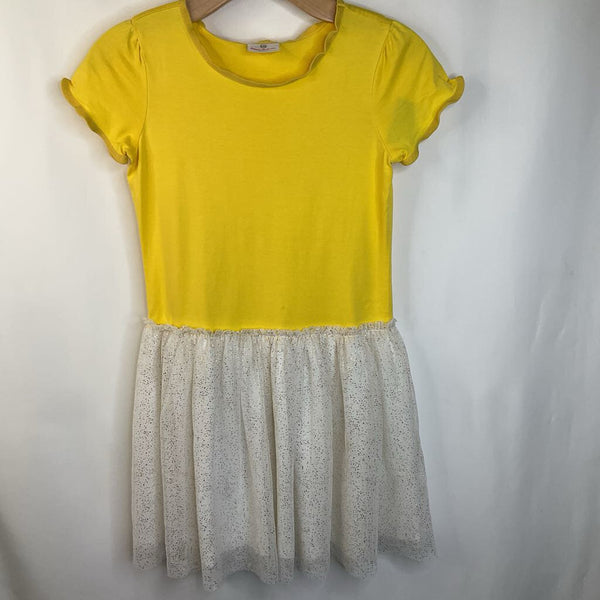 Size 10 (140): Hanna Andersson Yellow/ White Sparkly Tulle Skirt Short Sleeve Dress