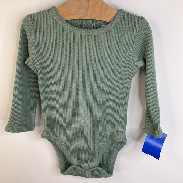 Size 6m: Nordstrom Green Waffle Texture Long Sleeve Onesie