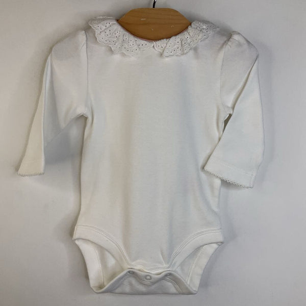 Size 0-3m: Baby Boden White Lace Collar Long Sleeve Onesie NEW w/ Tag