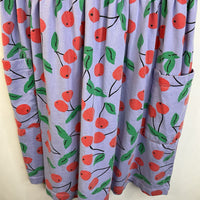 Size 8 (130): Hanna Andersson Lavender & White Striped Cherry Skirt Short Sleeve Dress