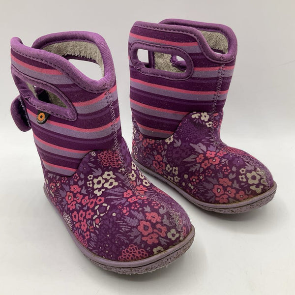 Size 6: Baby Bogs Purple Pink Floral Rain Boots