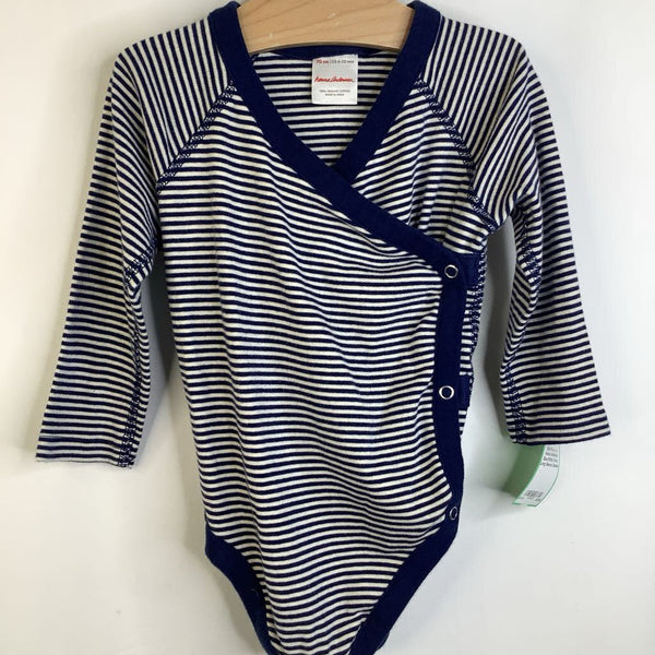 Size 6-12m (70): Hanna Anderson Blue/White Wrap Long Sleeve Onesie