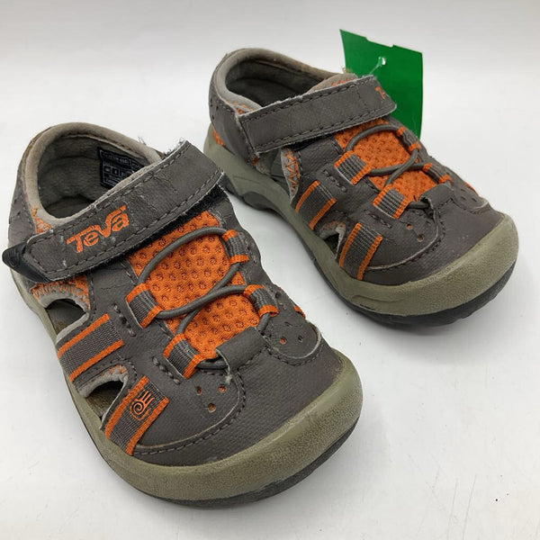 Size 4-5: Teva Grey/Orange Velcro Strap Sandals