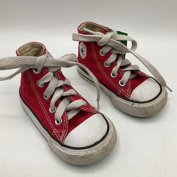 Size 4: Converse Red Lace Up High Top Sneakers