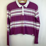 Size 14-16: T&B Pink White Striped Collared Long Sleeve T-Shirt