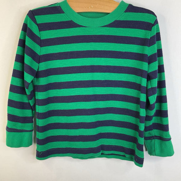 Size 3 (90): Hanna Andersson Navy Blue & Green Striped Long Sleeve T