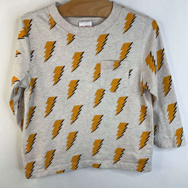Size 3 (90): Hanna Andersson Light Grey Yellow Lightning Bolts Long Sleeve REDUCED