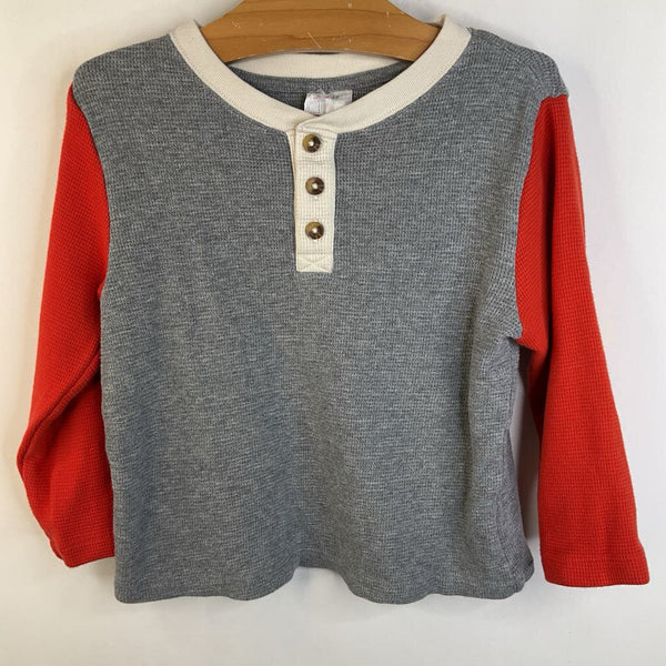 Size 3 (90): Hanna Andersson Light Grey & Red Waffle Texture Long Sleeve T
