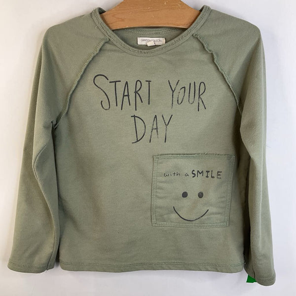 Size 5: Grayson Collection Sage Green 'Start Your Day With a Smil' Long Sleeve w/ Pocket