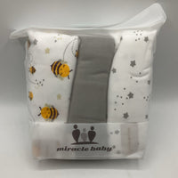 Miracle Baby White & Grey Bumble Bees Baby Swaddle Blankets 3pk