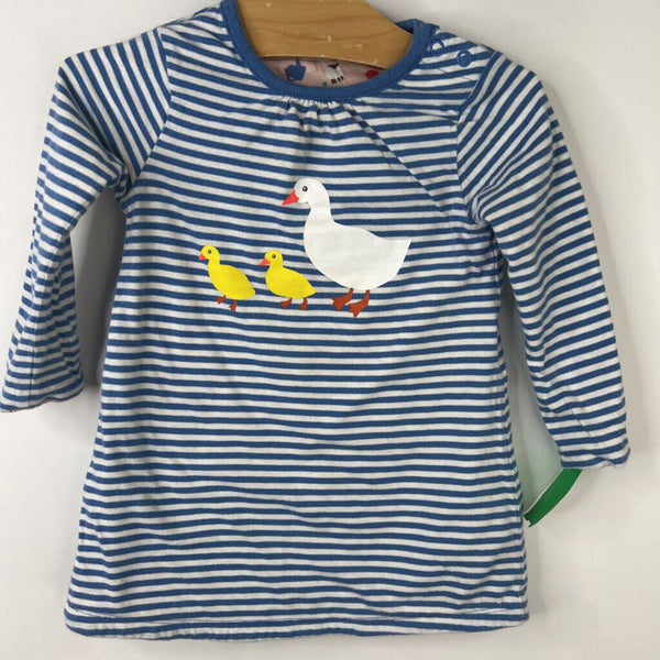 Size 6-12m: Baby Boden Blue & White Striped Ducks/ Pink Farm Animals Long Sleeve Reversable Dress