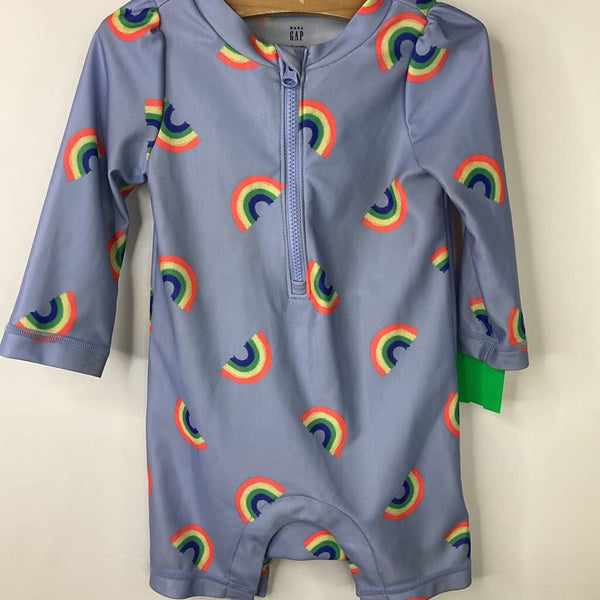 Size 6-12m: Gap Blue Rainbows Long Sleeve Zip Up 1pc Swimsuit
