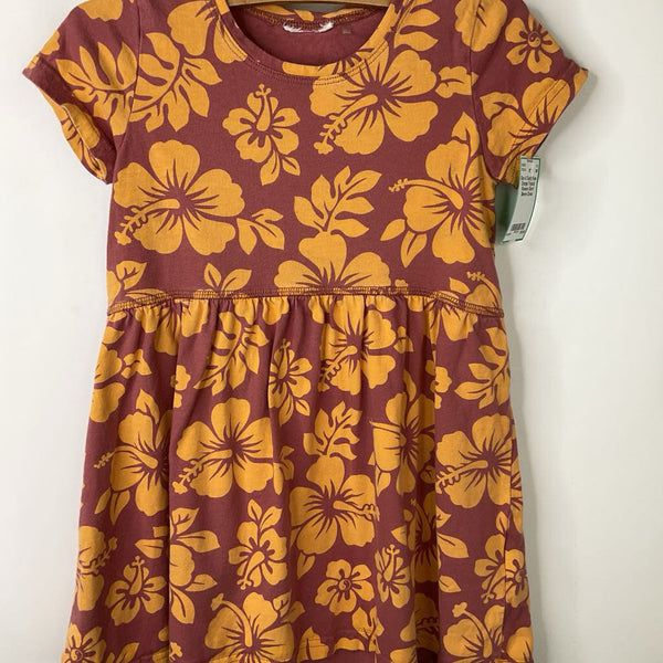 Size 4: Dusty Rose Orange Tropical Flowers Short Sleeve Dress