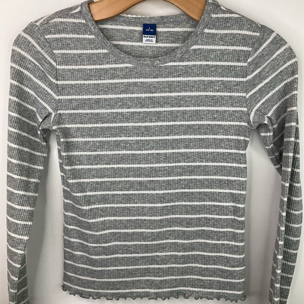 Size 10-12: Old Navy Light Grey White Striped Long Sleeve T