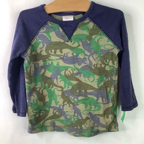 Size 3 (90): Hanna Anderson Green Dinosaurs Blue Long Sleeve T-Shirt