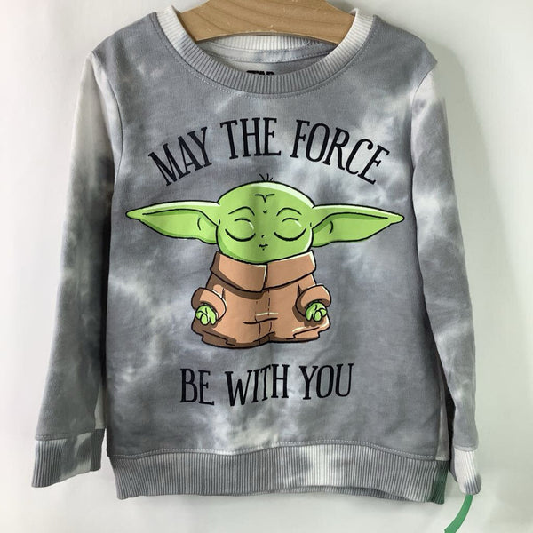 Size 5: Star Wars Grey & White Tie-Dye 'My the Force Be With You' Baby Grogu Long Sleeve T