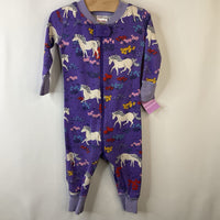 Size 6-12m (70): Hanna Anderson Purple Horse & Flower Print Long Sleeve 1pc PJS