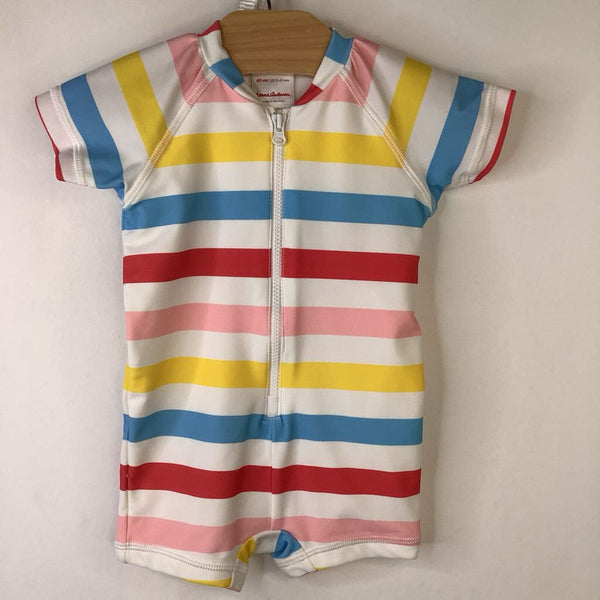 Size 3-6m (60): Hanna Anderson White Patel Rainbow Stripes Short Sleeve 1pc Swimsuit-NEW W/Tag