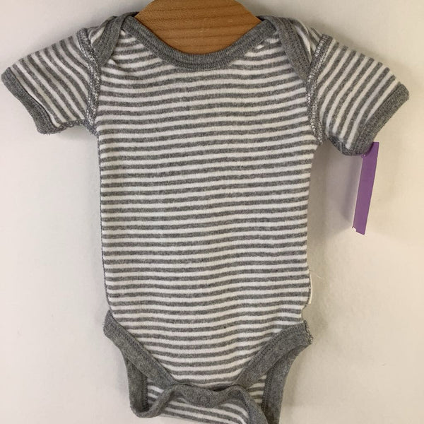 Size Preemie: Burts Bee Light Grey & White Striped Short Sleeve Onesie