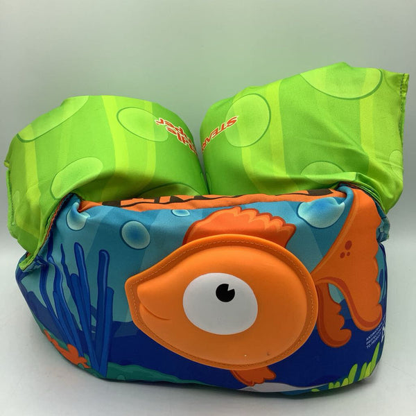 Size Child (30-50lbs): Puddle Jumper Green & Blue Orange Fish Art Floaties