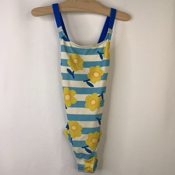 Size 5-6: Mini Boden Blue White Striped Yellow Flowers 1pc Swimsuit