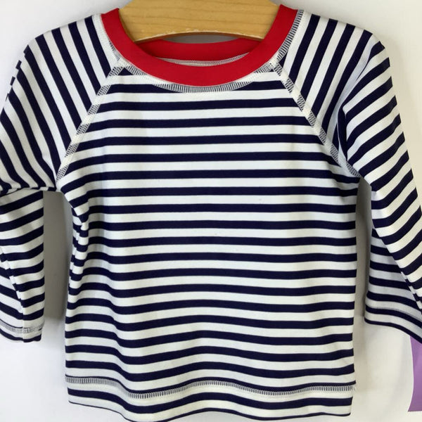 Size 6-12m (70):Hanna Andersson Navy White Striped Rash Guard Swim Shirt