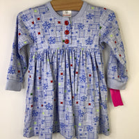 Size 18-24m (80): Hanna Andersson Periwinkle Green & Red Shapes Long Sleeve Dress