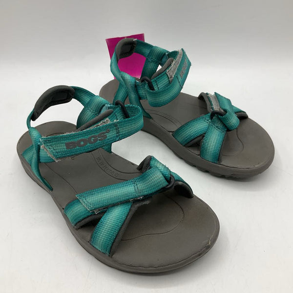 Size 11:Bogs Grey/Green Velcro Strap Sandals