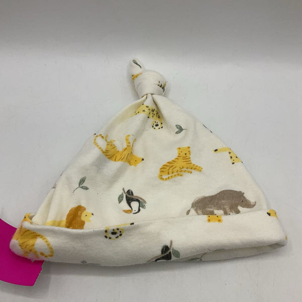 Creme/Colorful Animals Knot Baby Hat