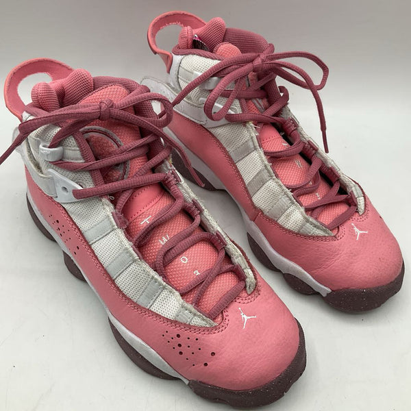 Size 4.5Y: Nike Air Jordan Pink & White Lace-up Basketball Shoes