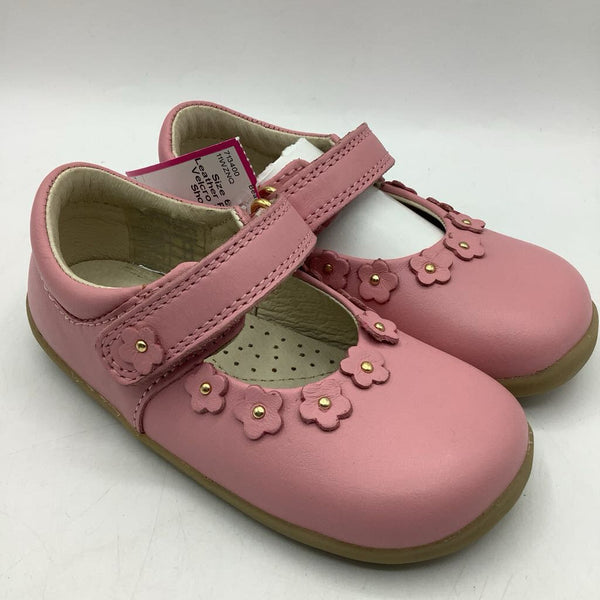 Size 6: Bobux Leather Pink Flower Velcro Mary Jean Shoes NEW