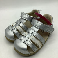 Size 6: Bobux Leather Siver Strappy Velcro Sandals NEW