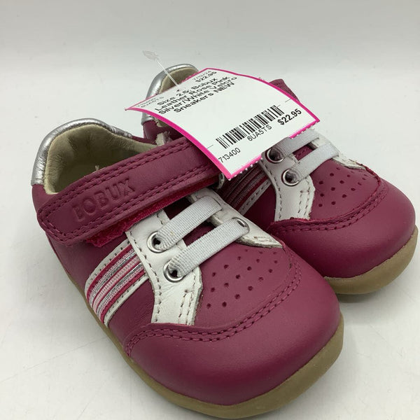 Size 2.5: Bobux Leather Rose Pink Silver/White Velcro Sneakers NEW