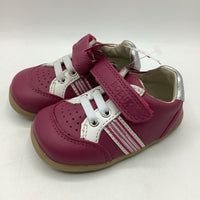 Size 2.5: Bobux Leather Rose Pink Silver/White Velcro Sneakers NEW