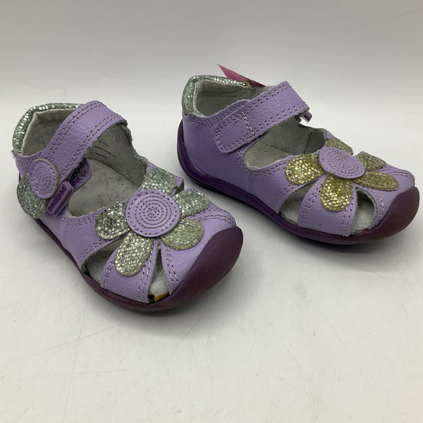 Size 4: Pediped Lavender Sparkle Flower Velcro Closed Toe Sandals NEW