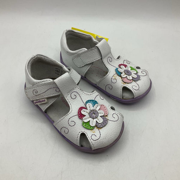 Size 5: Pediped White Colorful Sparkle Flower Closed Toe Velcro Sandals