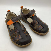 Size 12: Kai Brown Orange Stitching Closed Toe Velcro Sandals NEW