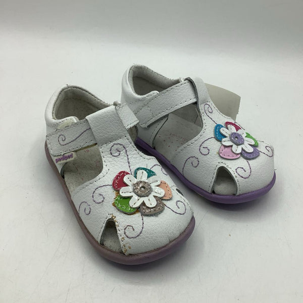 Size 4-4.5: Pediped Tori White Colorful Sparkle Flower Closed Toe Velcro Sandals NEW