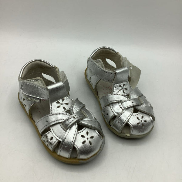 Size 4-4.5: Pediped Nikki Silver Closed Toe Velcro Sandals NEW